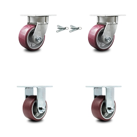 Service Caster 4 Inch Kingpinless Poly on Aluminum Wheel Caster Swivel Locks 2 Rigid SCC, 2PK SCC-KP30S420-PAR-BSL-2-R-2